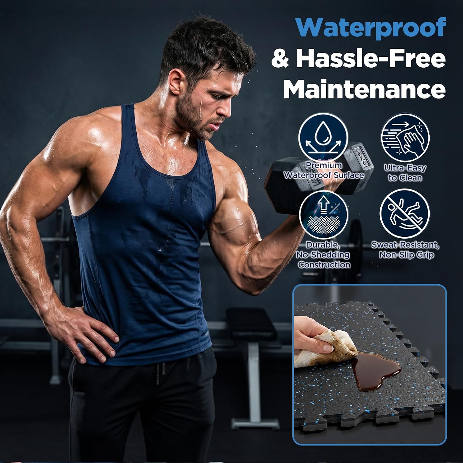 96 Sq Ft Rubber Top Gym Flooring for Home Gym, 24 Tiles High Density EVA Foam Exercise Equipment Mats, 0.4"
