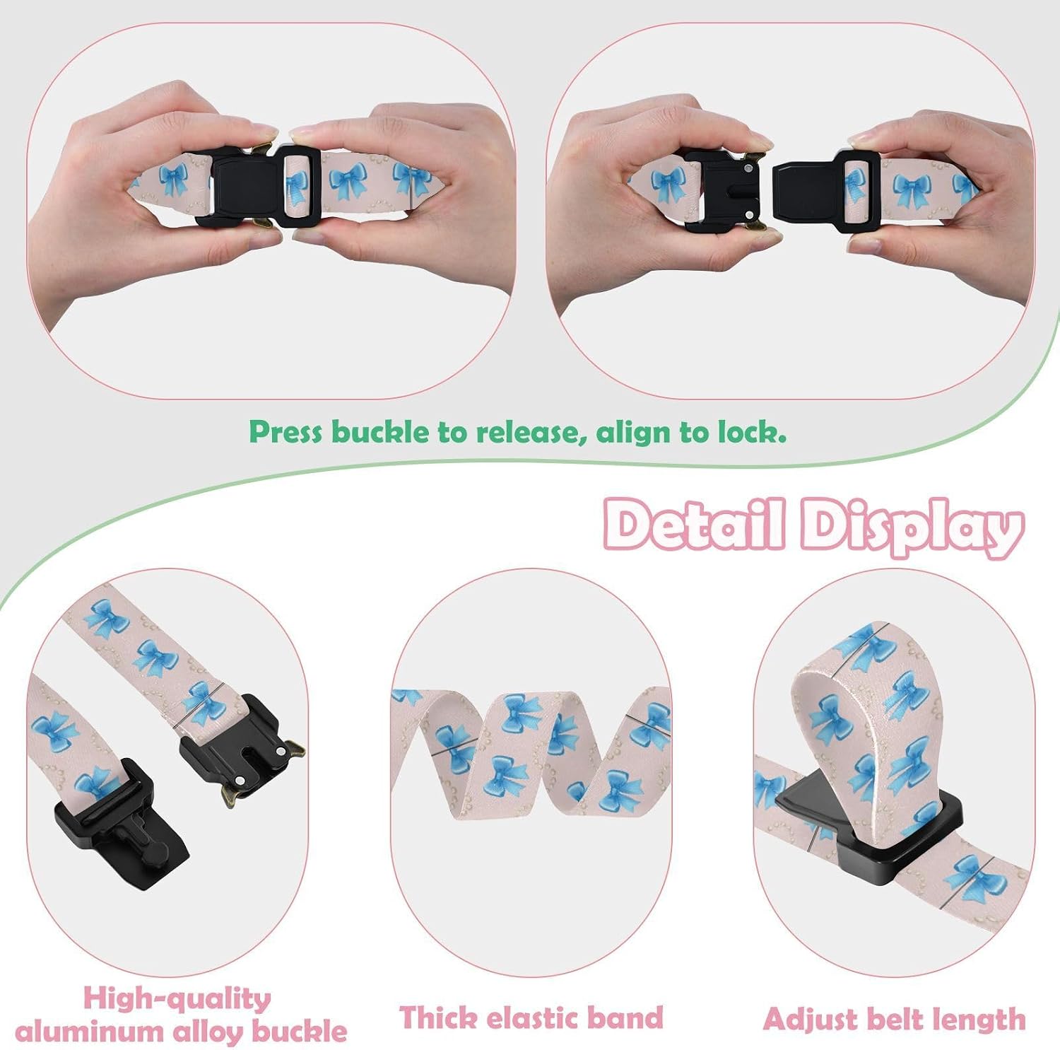 Bow Tie Adjustable Kids Elastic Belts, Girls Boys Stretch Waist Belt with Aluminum Alloy Buckle