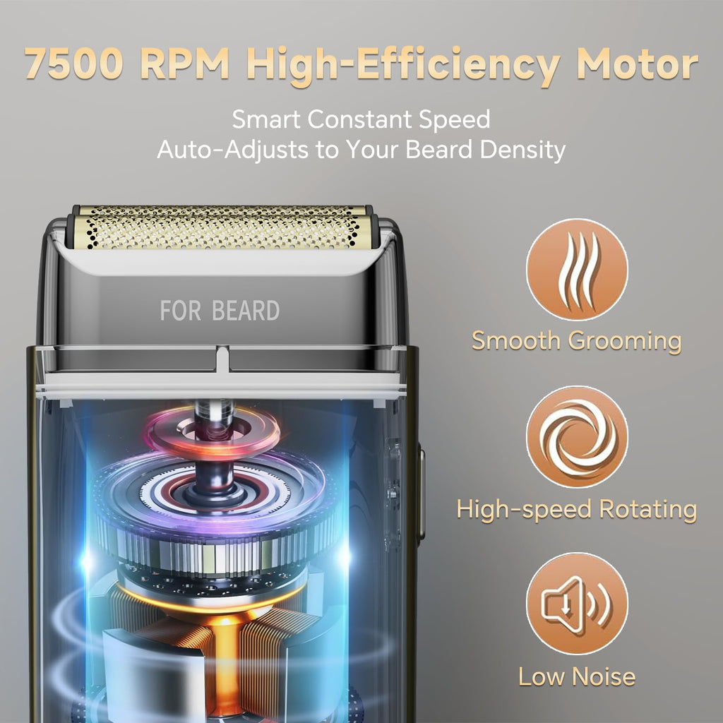 2-in-1 Foil Shaver Men, Electric Trimmer Face & Beard, Waterproof Wet-Dry