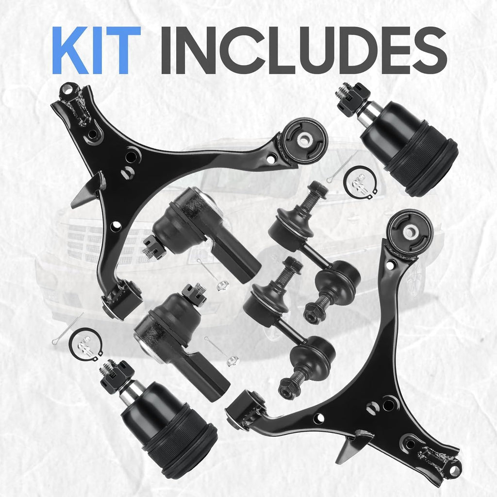 Front Lower Control Arms w/Ball Joints Sway Bars Outer Tie Rods Replacement Suspension Kit for 2001-2005 Honda Civic (Not for SI models) (8pc)
