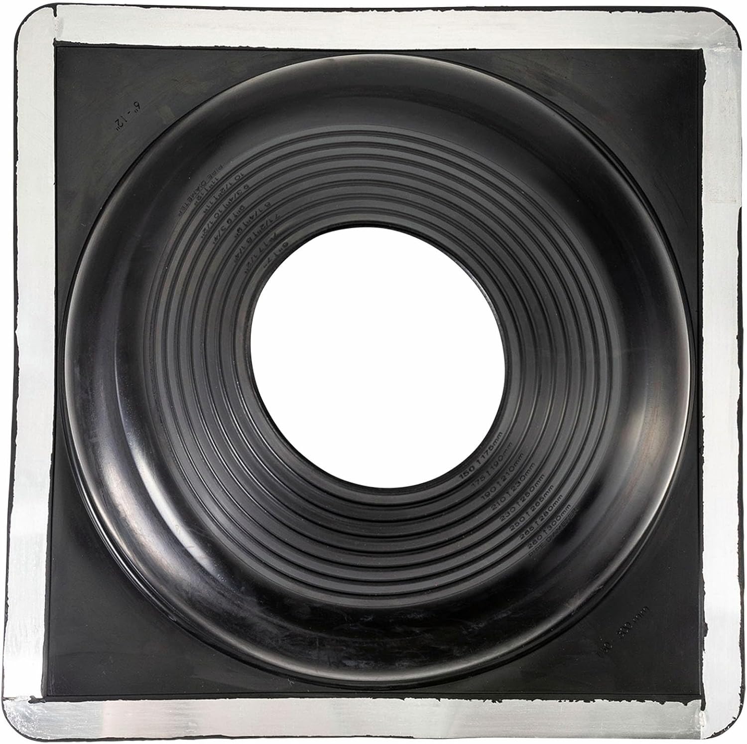 #7 (DFE107B) Square Black EPDM Flexible Pipe Flashing, Roof Jack, Pipe Boot Flashing (for OD Pipe Sizes 6" - 12")