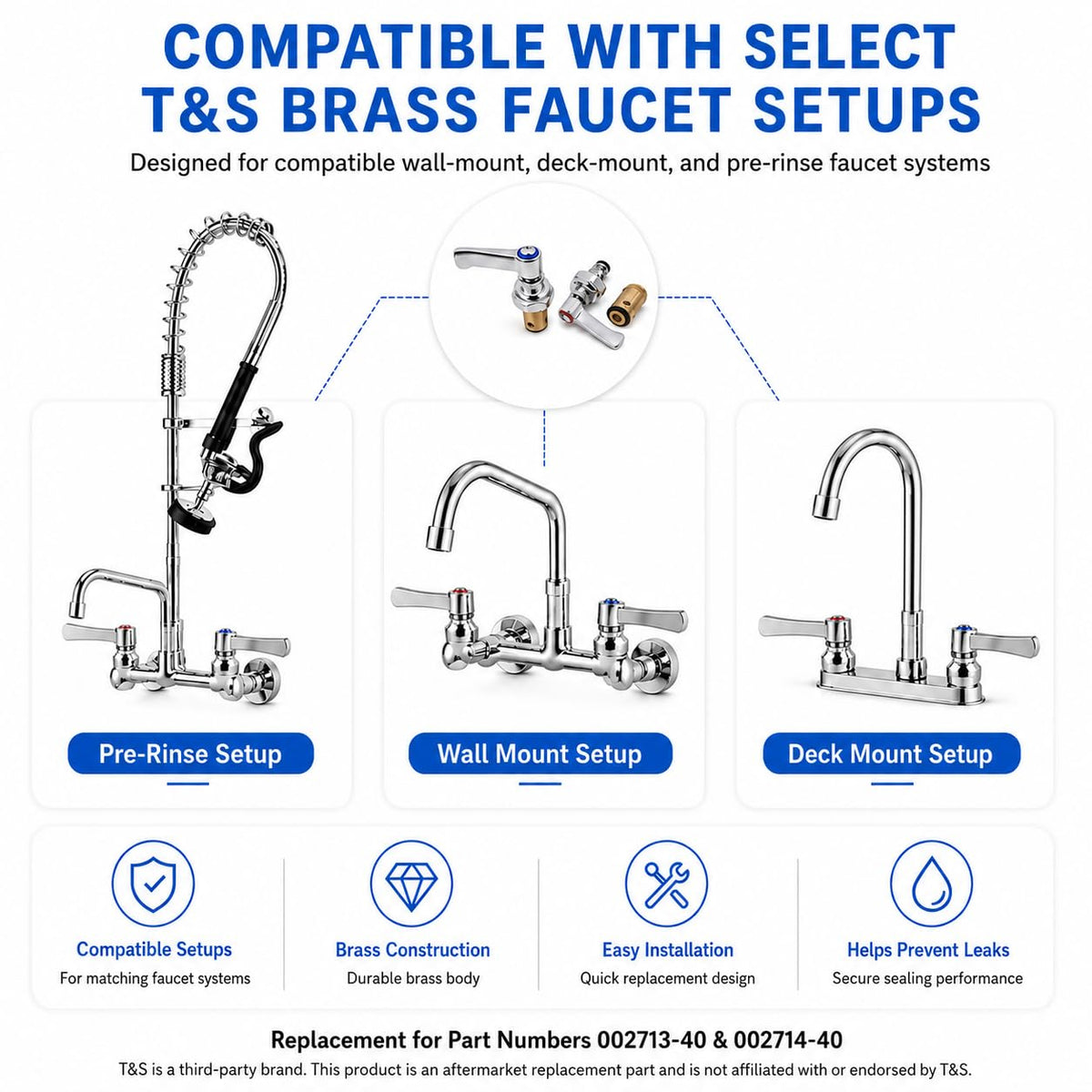 VISELTIS Hot & Cold Spindle Assembly Replacement for T&S Brass Faucets