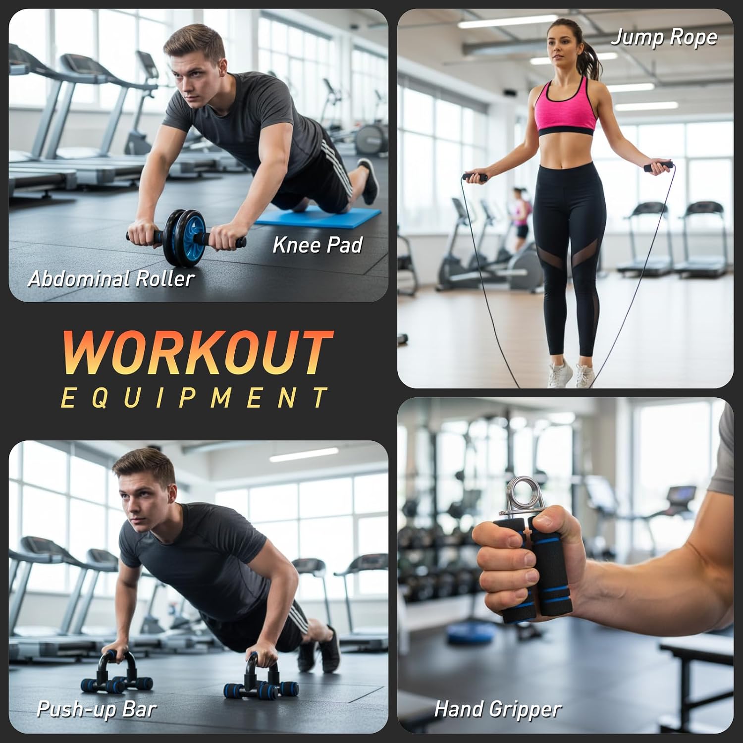 5 IN 1 AB Wheel Roller Home Gym Workout Exercise Equipment | Abdominal Wheel with Push Up Bar Knee Mat Jump Rope Hand