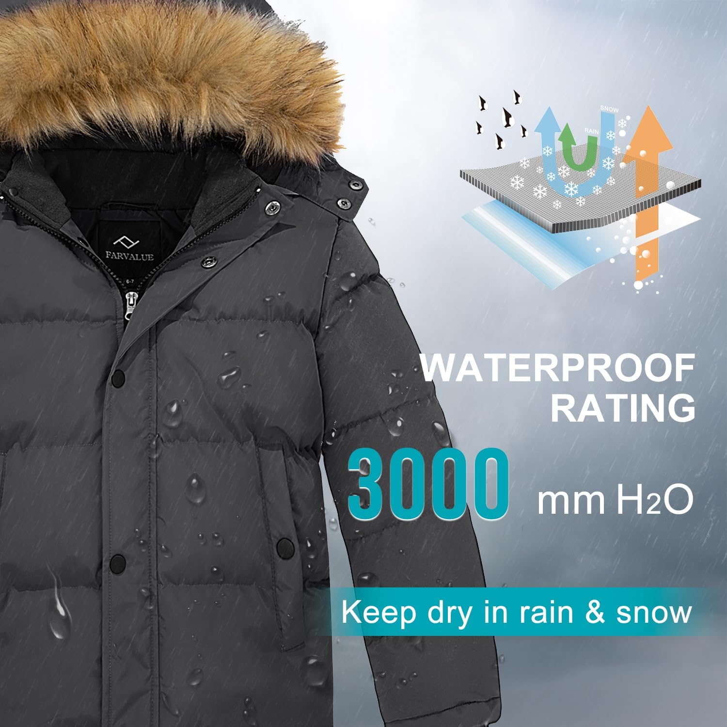 Boys Water Resistant Winter Coat Warm Quilted Puffer Jacket Hooded Parka Thicken Down Jacket for Boys