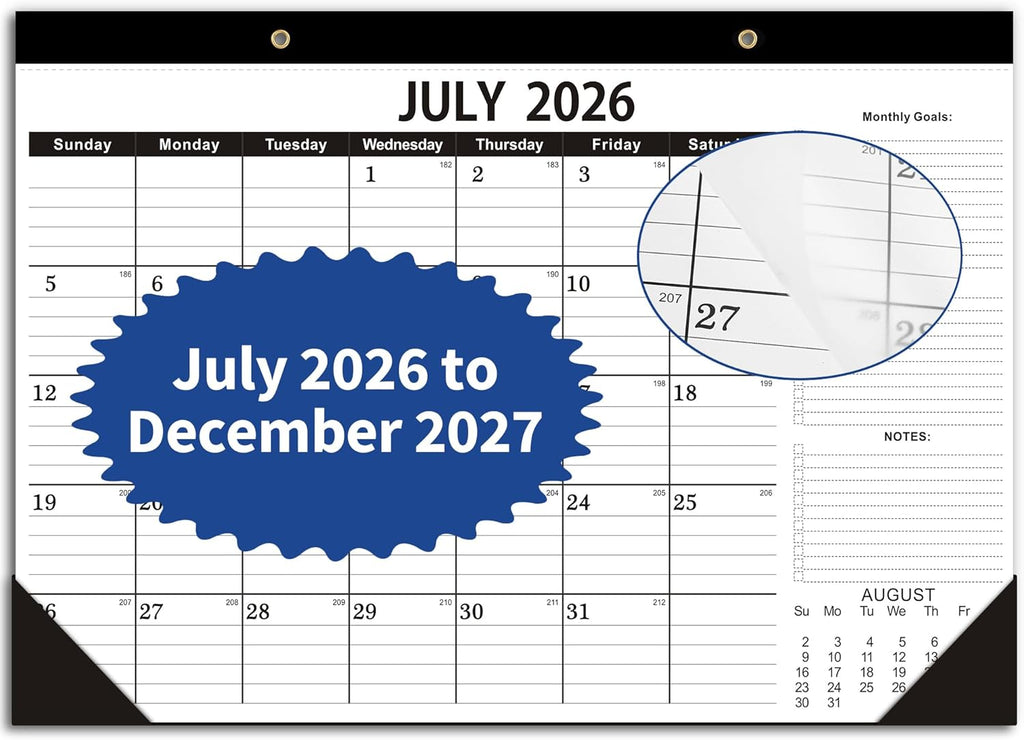 Desk Calendar 2026-2027,July 2026 to December 2027, Desk calendar 2026-2027 with to-do list,2027 Calendar 18