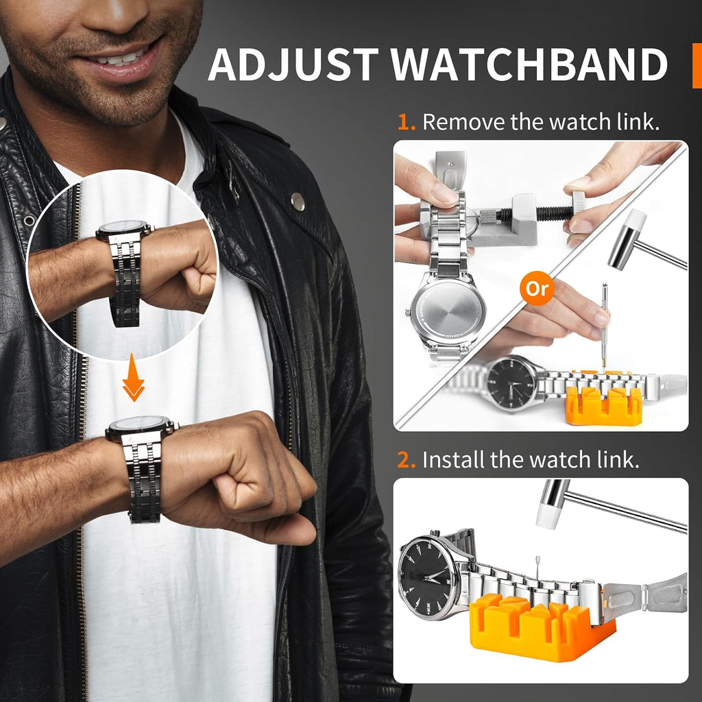 Watch Repair Tool Kit, Battery Replacement & Strap Adjustment, Wrench Opening Back Cover, Case Opener, Link Remover