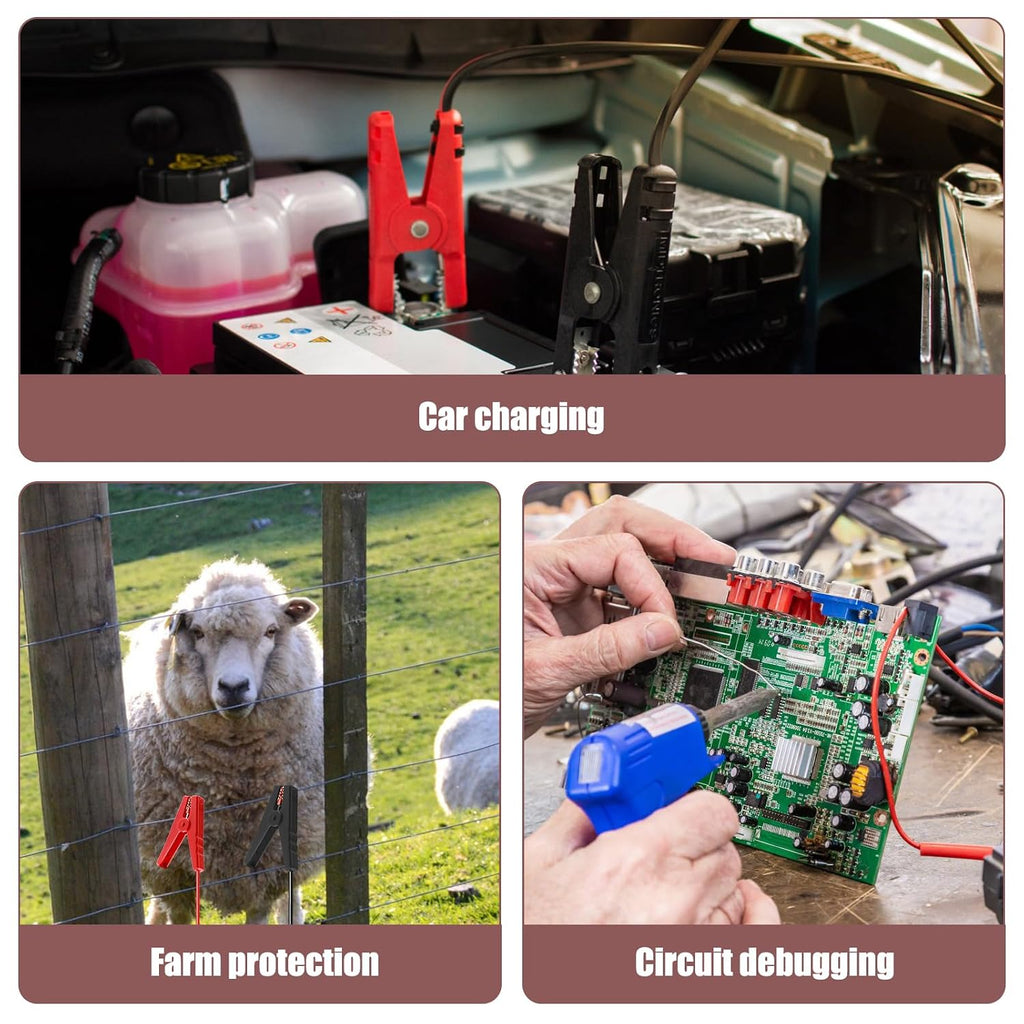 3.3FT Electric Fence Wire Alligator Clips, Electric Fence Kit Connect Energizer, and Electric Fence Charger Solar