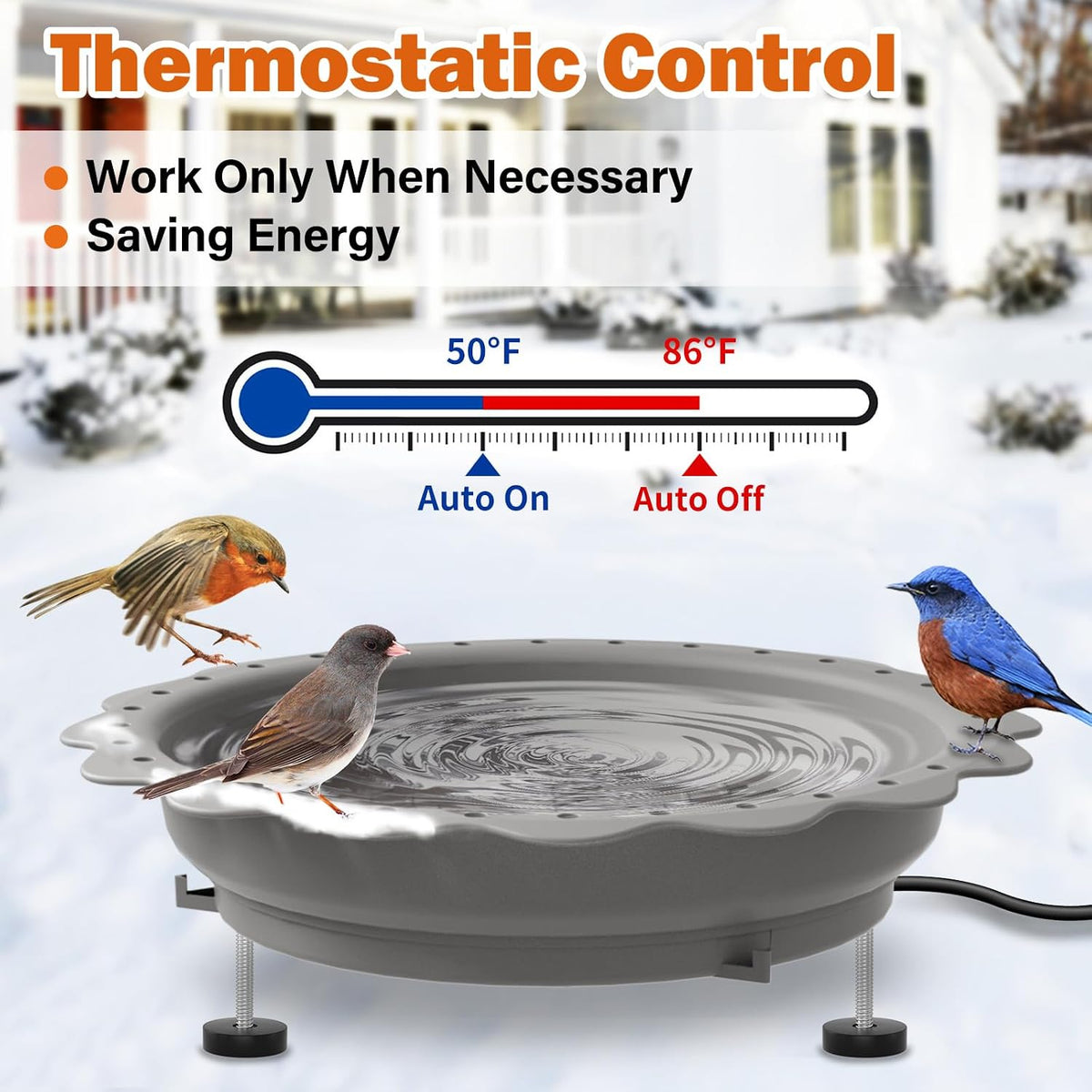 Heated Bird Baths for Outdoors Winter, 100W Heated Birdbath, Grey