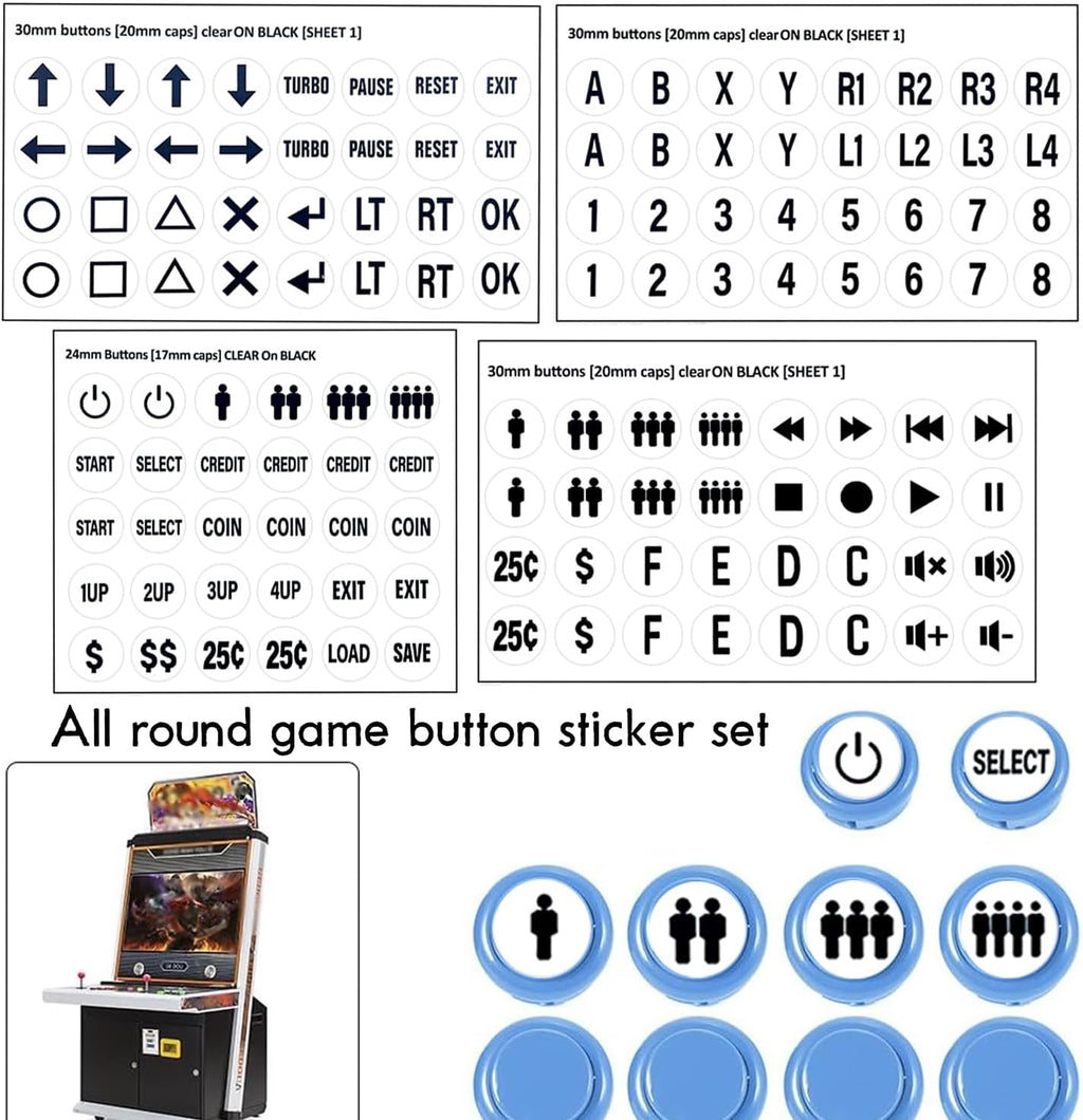 White Arcade Button Stickers 24mm/30mm Die-Cut PVC Decals | White PVC arcade button decals for 24mm/30mm buttons.