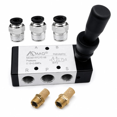 AOMAG Pneumatic 1/4" PT 5 Way 2 Postion Air Hand Lever Operated Valve Pneumatic Solenoid Valve Manual Control Push-Pull 4H210-08