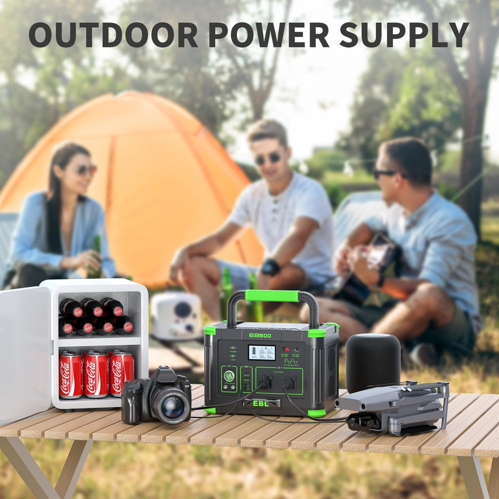 Portable Power Station 500w(Peak 1000W), Camping Solar 519.48Wh Outdoor | Solar Generator Backup Battery Pack with