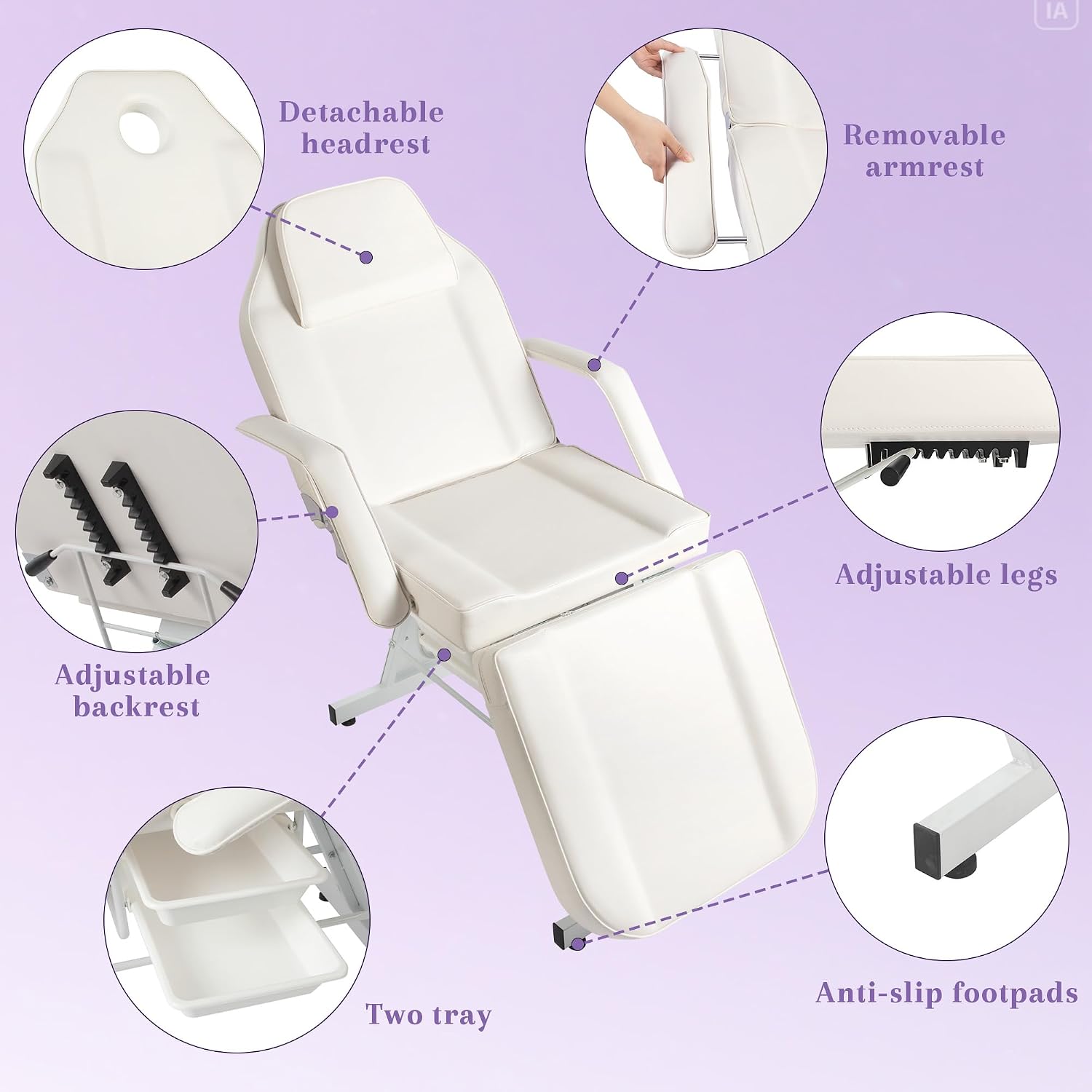 Esthetician Bed Tattoo Chair for Artists w/ 2Tray&Rolling Stool