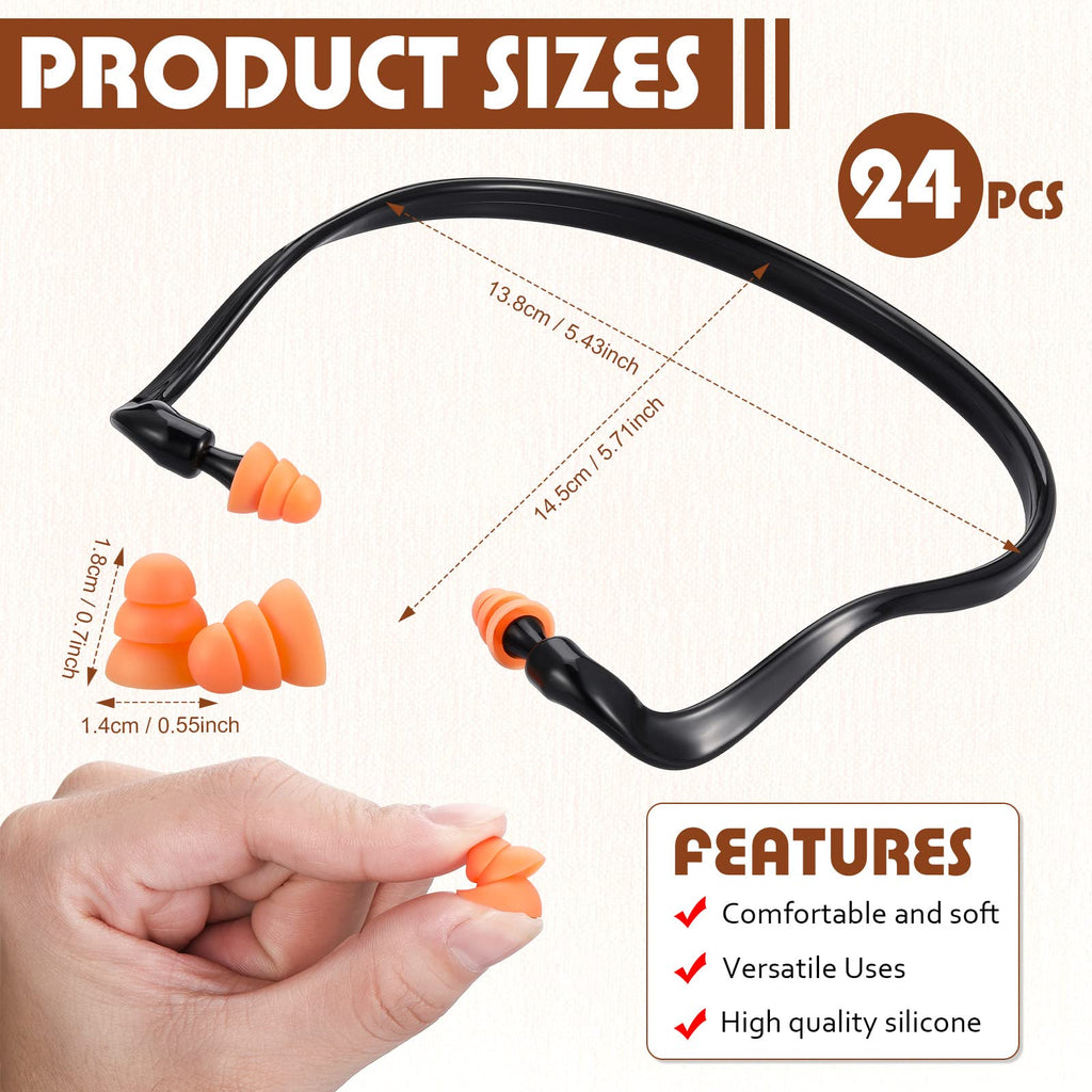 24 Pcs Banded Earplugs Silicone Reusable Ear Protection Neck Band