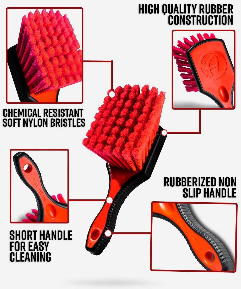 Wheel Brush Car Detailing Brush for Wheel Cleaner & Rim Cleaner Detailing Supplies | Soft Bristles & Rubberized Short