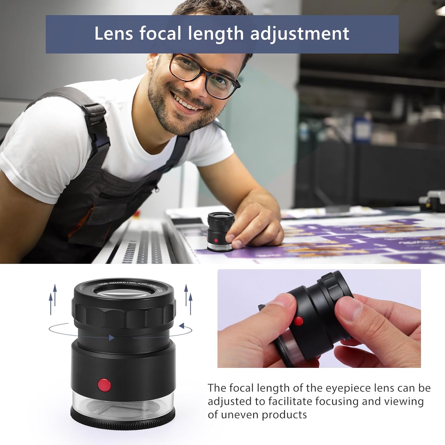 30X Loupe Magnifier Eye Loops Magnifying Glass Jewelry Coin Supplies | 30X,USB rechargeable,8 lights,portable,eye