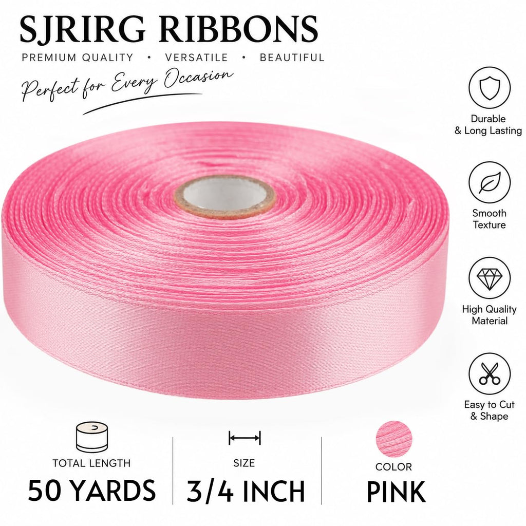 3/4 Inch Pink Satin Ribbon 50 Yards Single Face Polyester