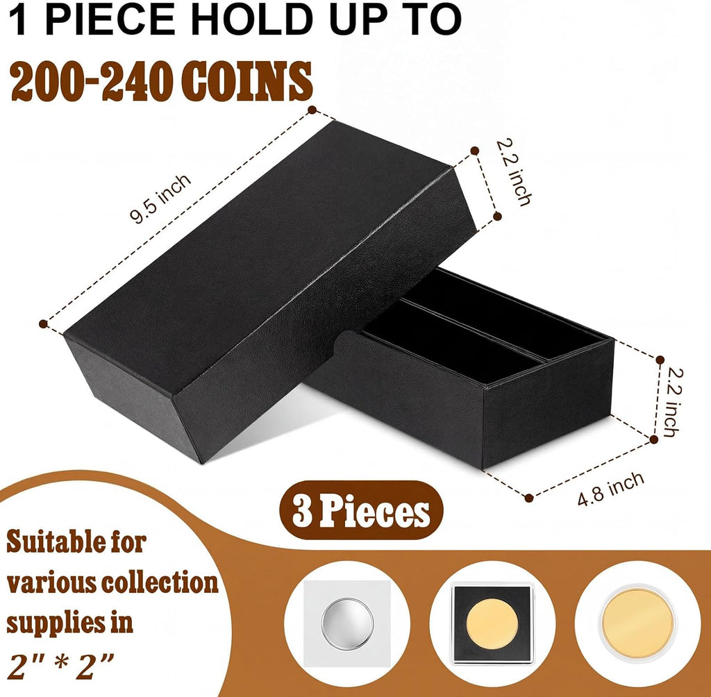 3 Pcs Double Row Coin Storage Boxes,Black