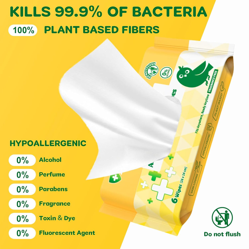 Travel Antibacterial Hand Wipes, 99% Water Hand Sanitizer Wipes, Safe for Sensitive Skin & Hypoallergenic Hand
