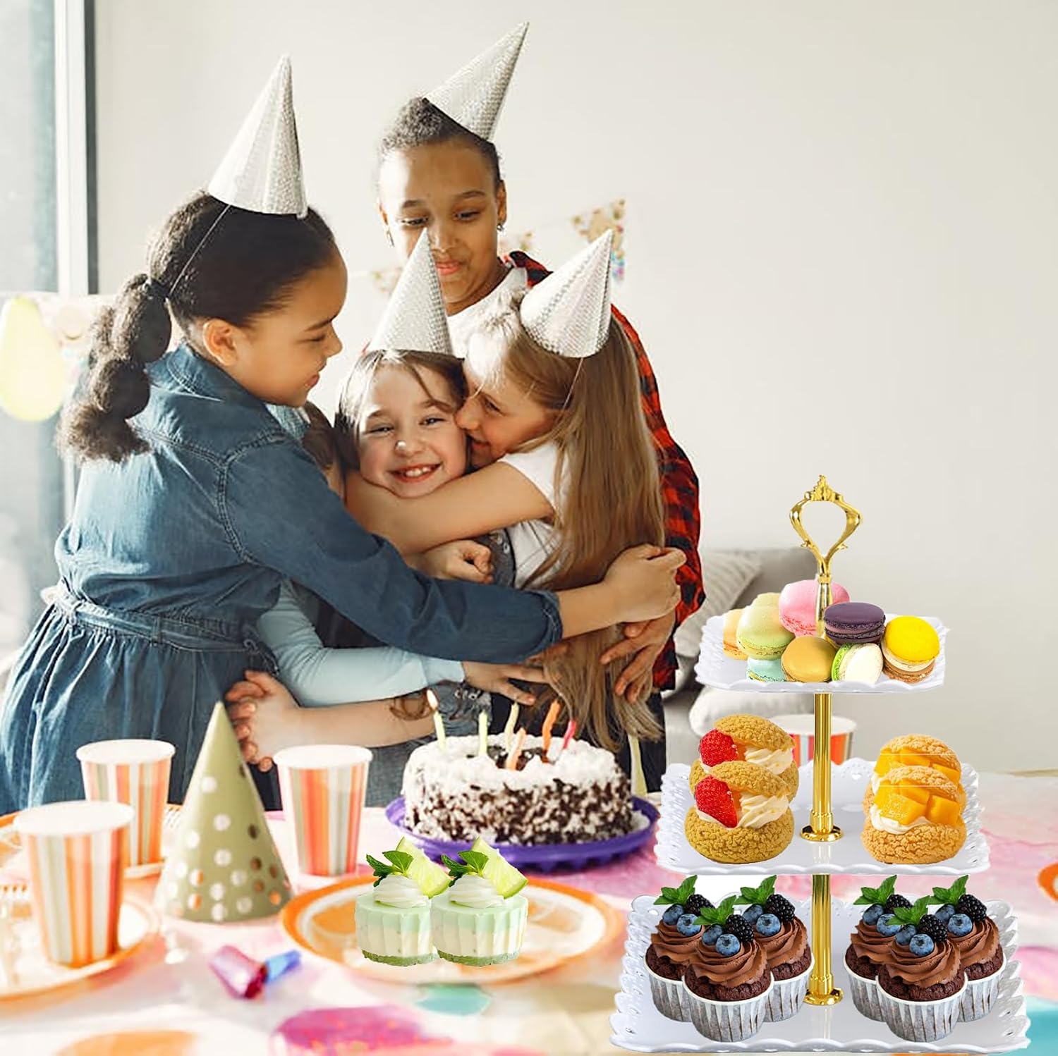 2 Pack 3 Tier Plastic Dessert Cupcake Stand Cupcake Tower Stand White Cupcake Holder Tiered Serving Trays for Dessert