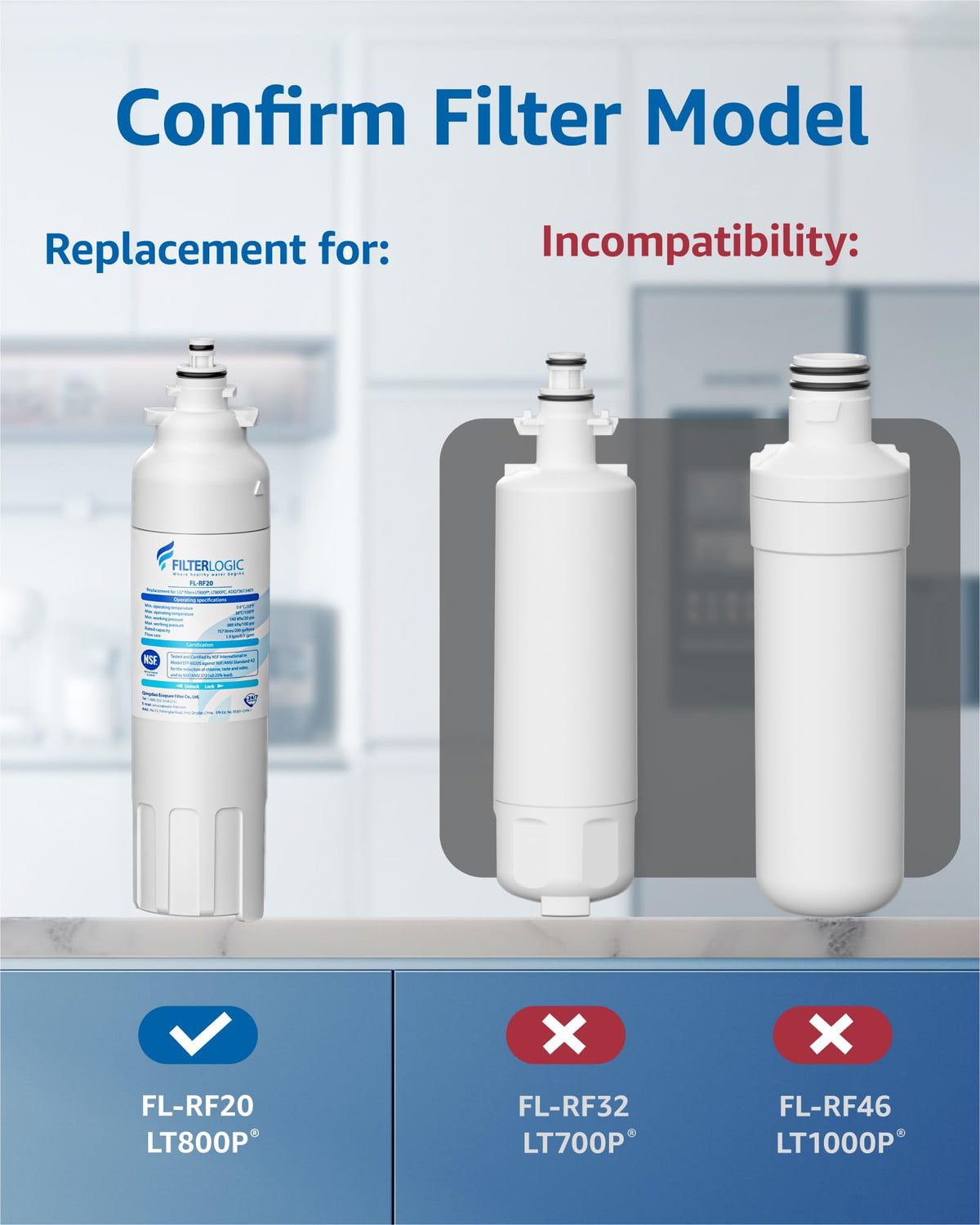 ADQ73613401 Water Filter, Replacement for LG LT800P 3 Pack