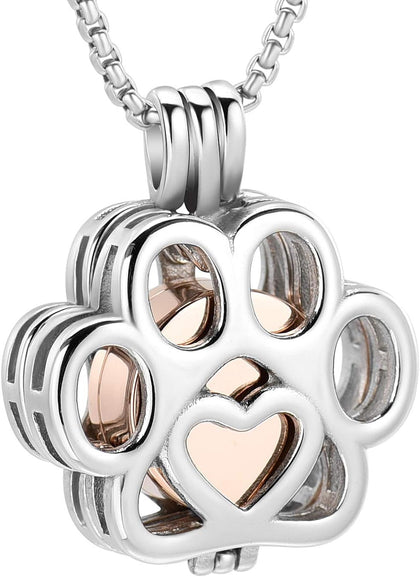 Pet Cremation Jewelry For Ashes For Dog/Cat Paw Stainless Steel Memorial Locket Urn Necklace Inside Mini Case