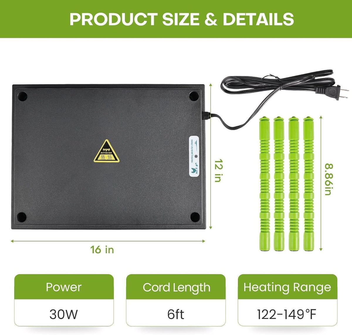 12" x 16" Chick Brooder Heater Plate for 40 Baby Chicks Ducks