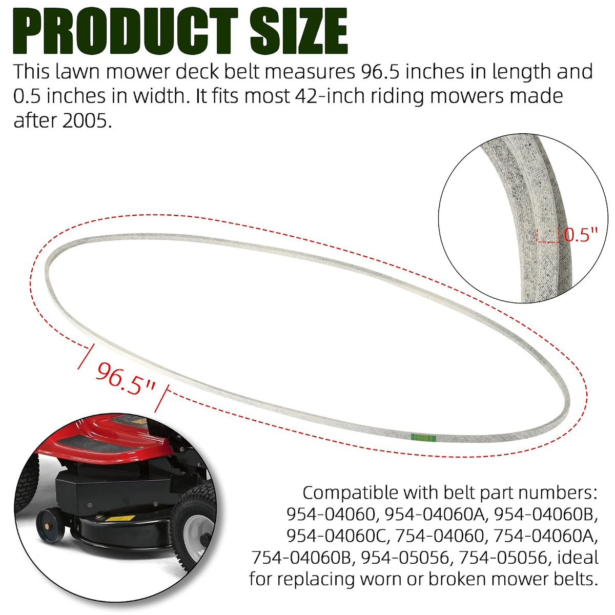42" Lawn Mower Deck Belt Compatible with MTD Troy Bilt Mower Replaces Part Number 954-04060C 954-04060 954-04060B