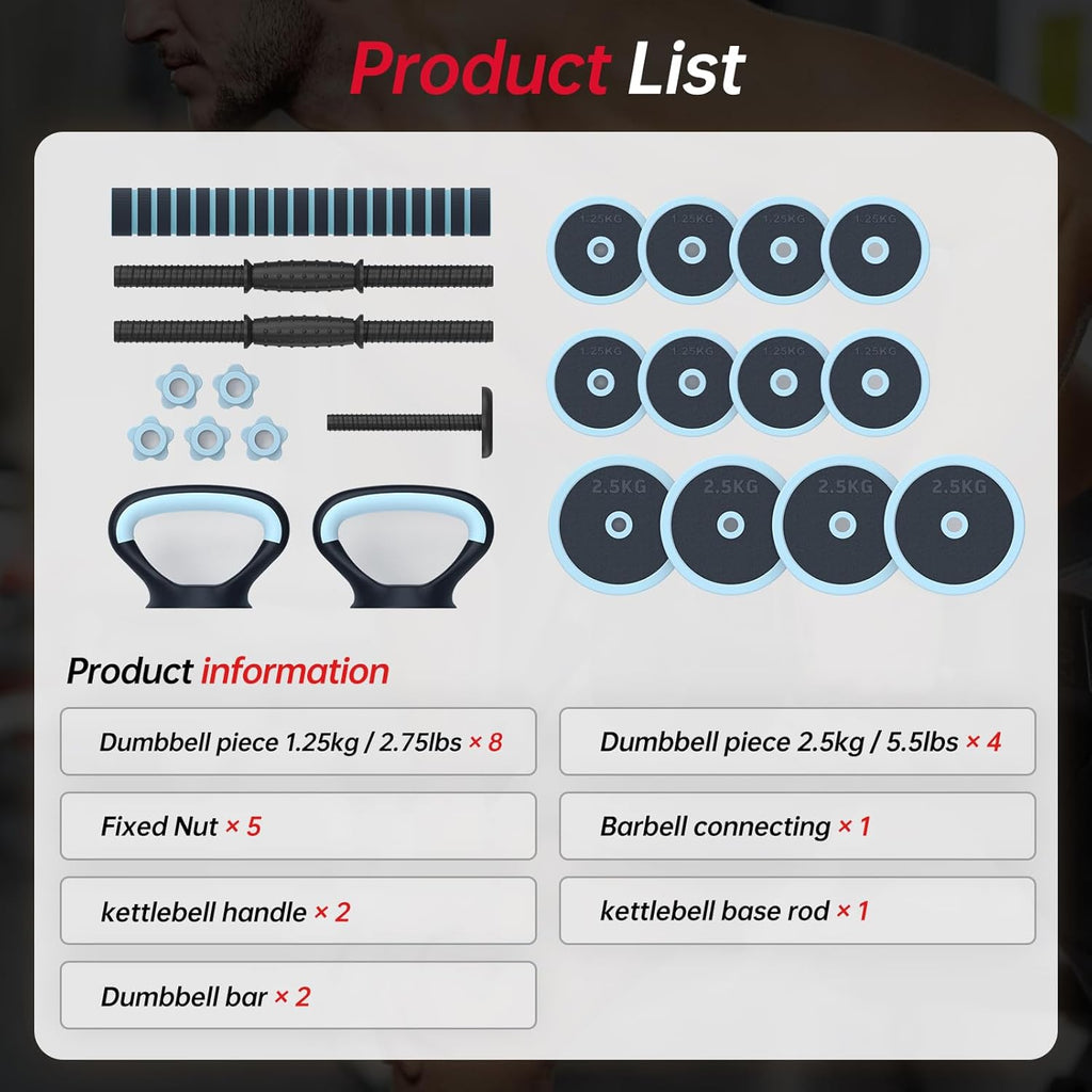Adjustable Dumbbell Set, 45lbs Free Weight Set with Connector, 5 in 1 Weight Set Used as Kettlebells, Barbell, Push