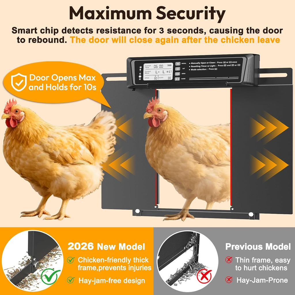 Large Size Automatic Chicken Coop Door Solar Powered - Timer/Light Sensor