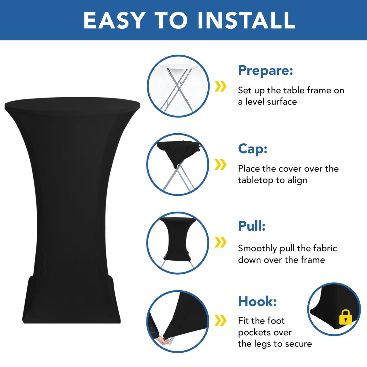 Cocktail Table Covers-Black Spandex Round High Top Table Cloths Party