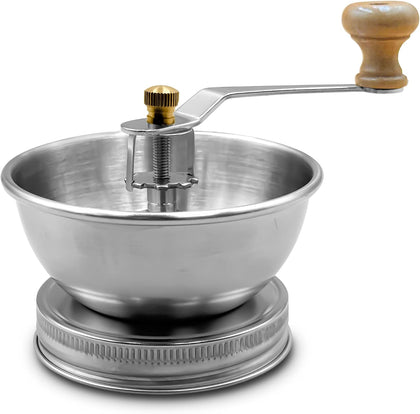 Stainless Steel Coffee Grinder Lid Attachment for Regular Mouth Mason Jars - Manual Crank Burr Grinder for Fresh