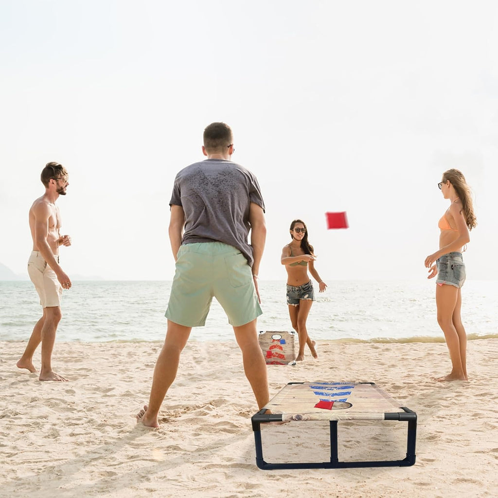 Portable Cornhole Set PVC Framed Corn Holes Outdoor Game Set with 2 Cornhole Boards, 8 Cornhole Bean Bags and