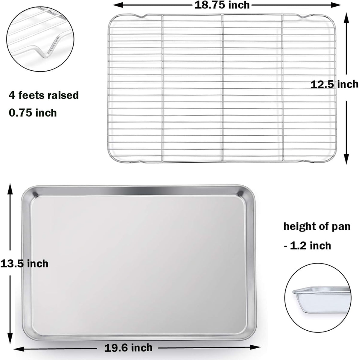 19.6 Inch Baking Sheet with Rack Set, Pans with Flat Racks