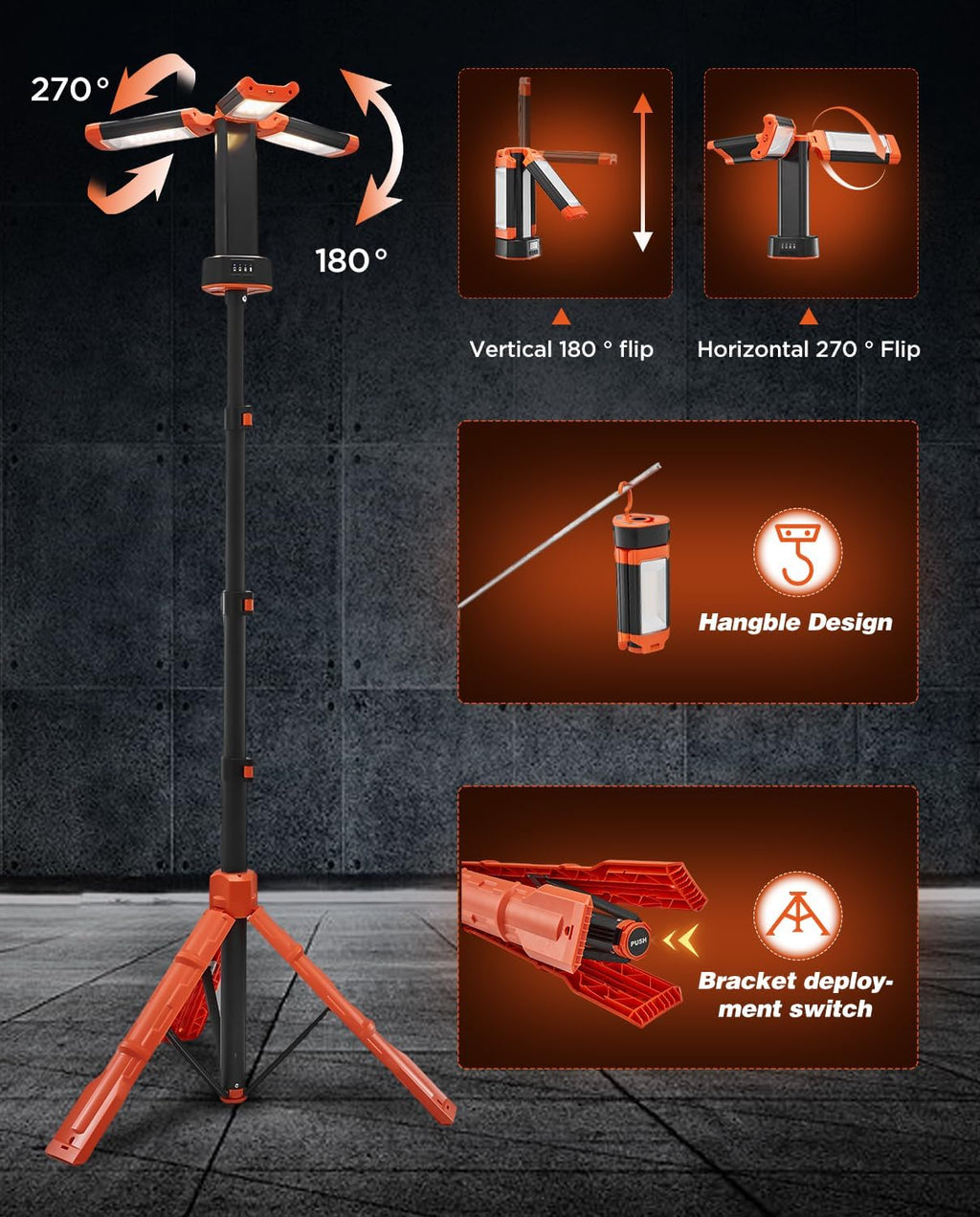 Portable Camping Light with Stand 12000mAh 73.2" Work Light LD10 | 3200 Lumen,with Bag, Adjustable
