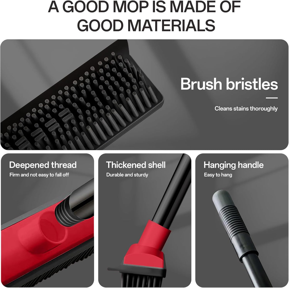50" Carpet Rake Pet Hair Removal, Rubber Broom with Built-in Squeegee, Red