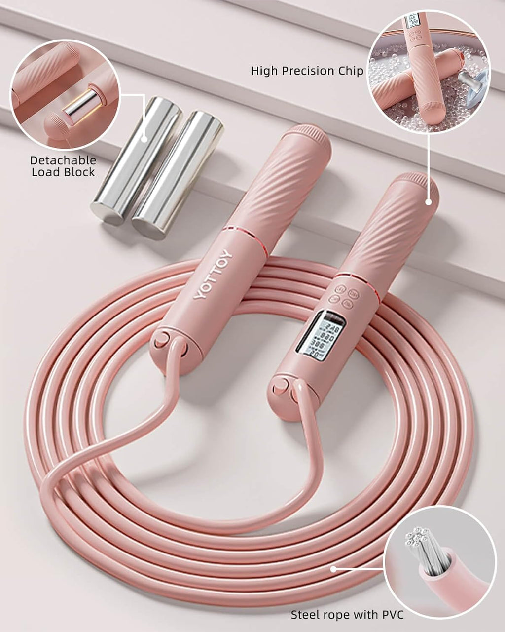 Skipping Ropes for Adults -Cordless Counter Jump Rope with Large Cordless Ball-Weighted Jump Rope for Women with LCD