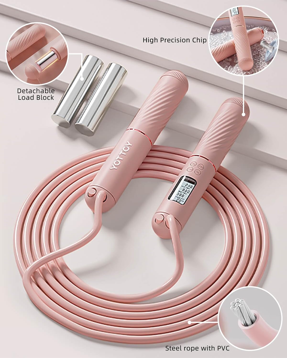 Skipping Ropes for Adults -Cordless Counter Jump Rope with Large Cordless Ball-Weighted Jump Rope for Women with LCD