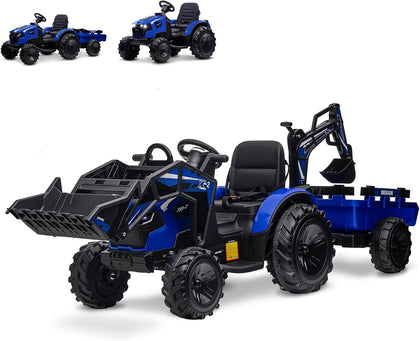 3 in 1 Kids 24V Ride On Tractor, Excavator & Bulldozer, Electric Vehicle w/Trailer, Digger, Shovel Bucket, Remote