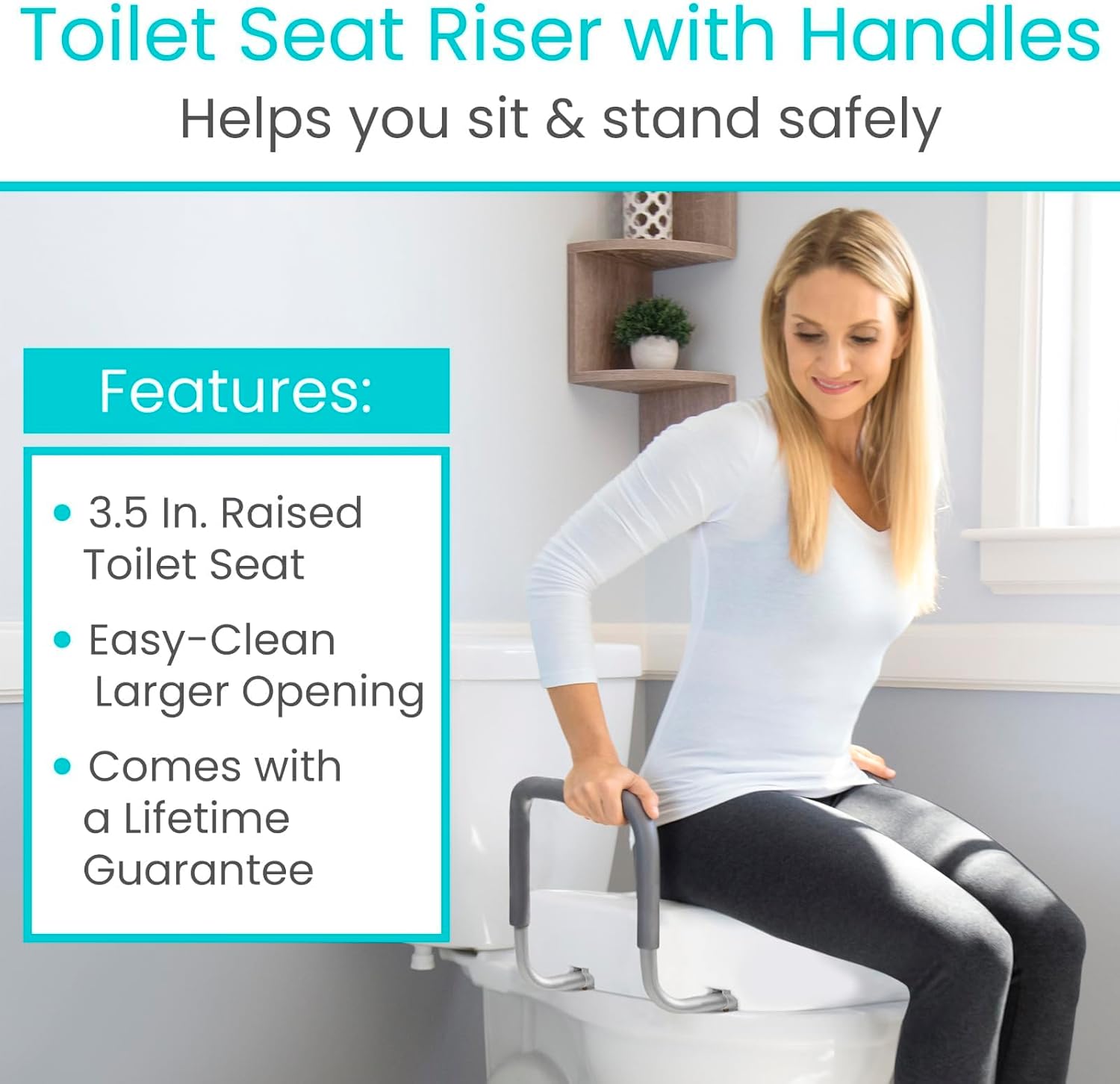 Raised Toilet Seat Riser for Seniors (with Handles) - Handicap Rail Grab Bar Seat for Over Toilet - Elevated Safety