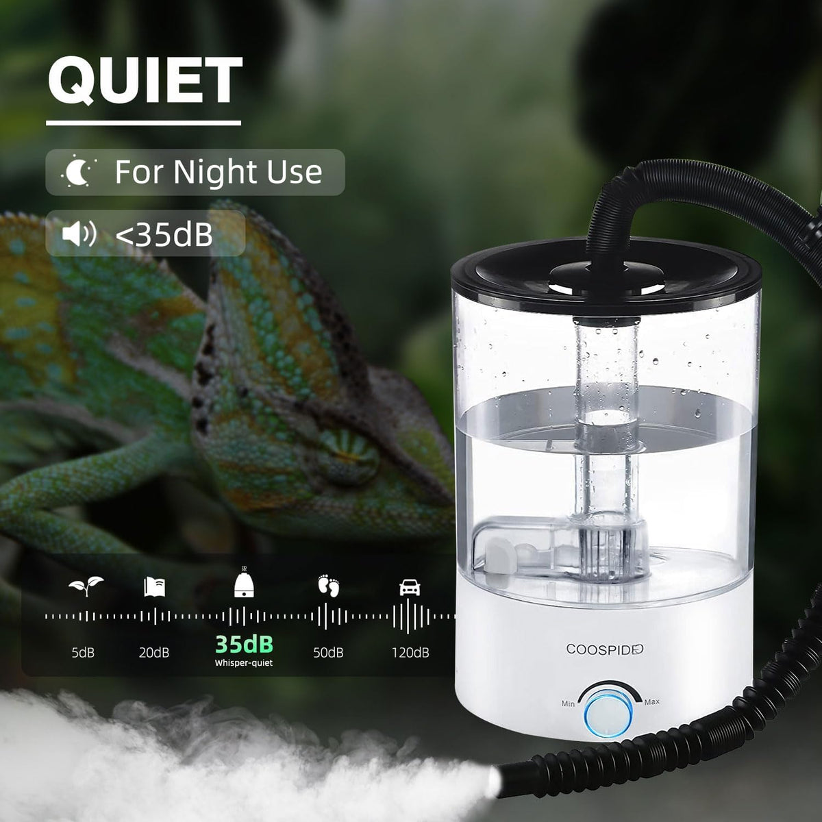 4.2L Top Fill Reptile Humidifier, Fogger Mister for Reptiles Tank, Terrariums Humidifiers with Extended Hose/Tube