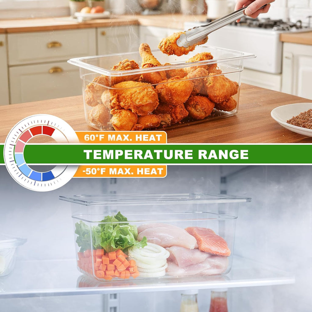 6-Pack 1/3 Size 6''Deep NSF Polycarbonate Food Pans with Lids
