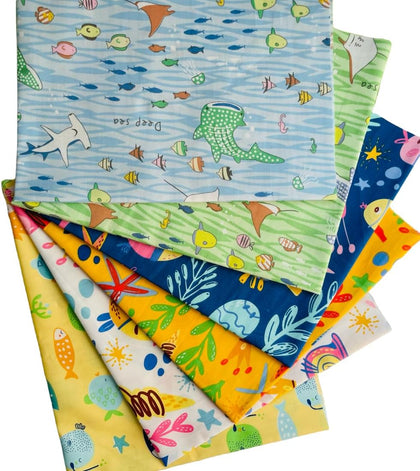 Ocean Fat Quarters Fabric Bundles for Quilting, Cute Fabric for Baby Boy, Cotton Fabric Bundles 18x22 inches for