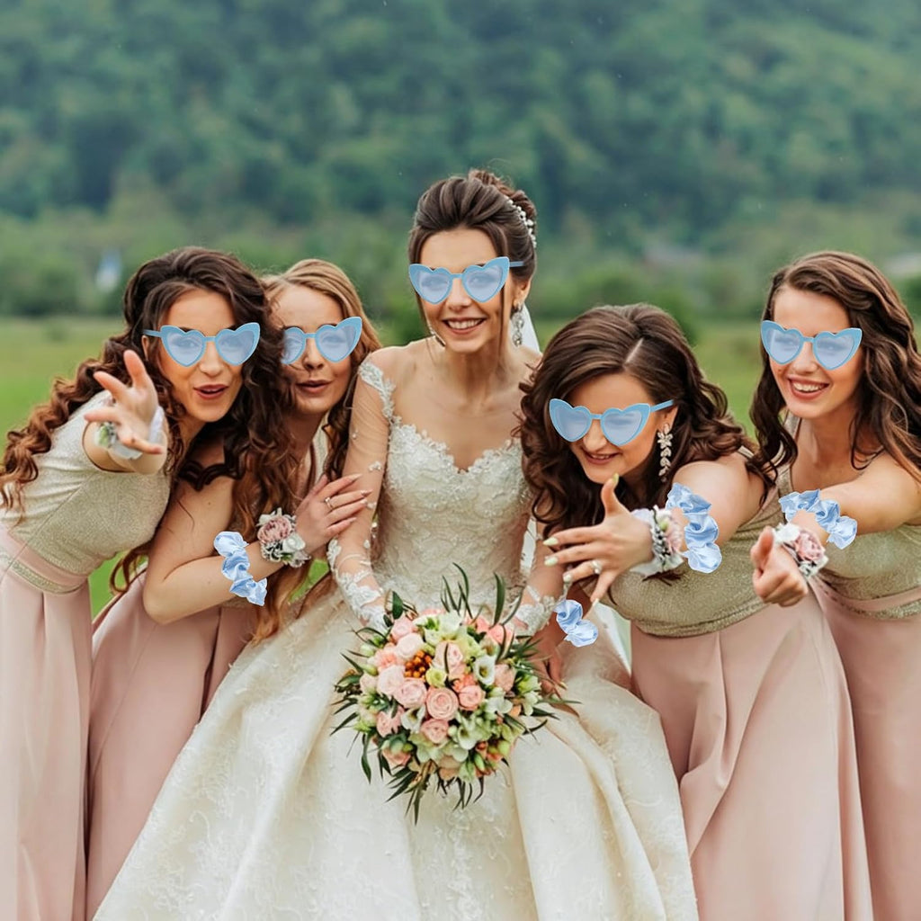 4PCS Bridesmaid Proposal Gift Set Heart Sunglasses Pearl Hair Claw Clip Satin Hair Scrunchies Bridesmaid Spa Headband