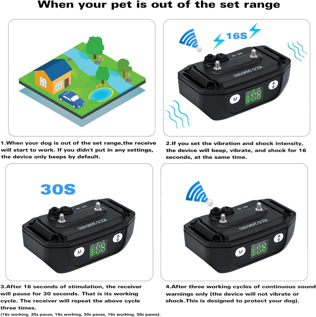 GPS Wireless Dog Fence, Electric Dog Fence for Outdoor, Range 65-3281ft, Adjustable Warning Strength, Rechargeable