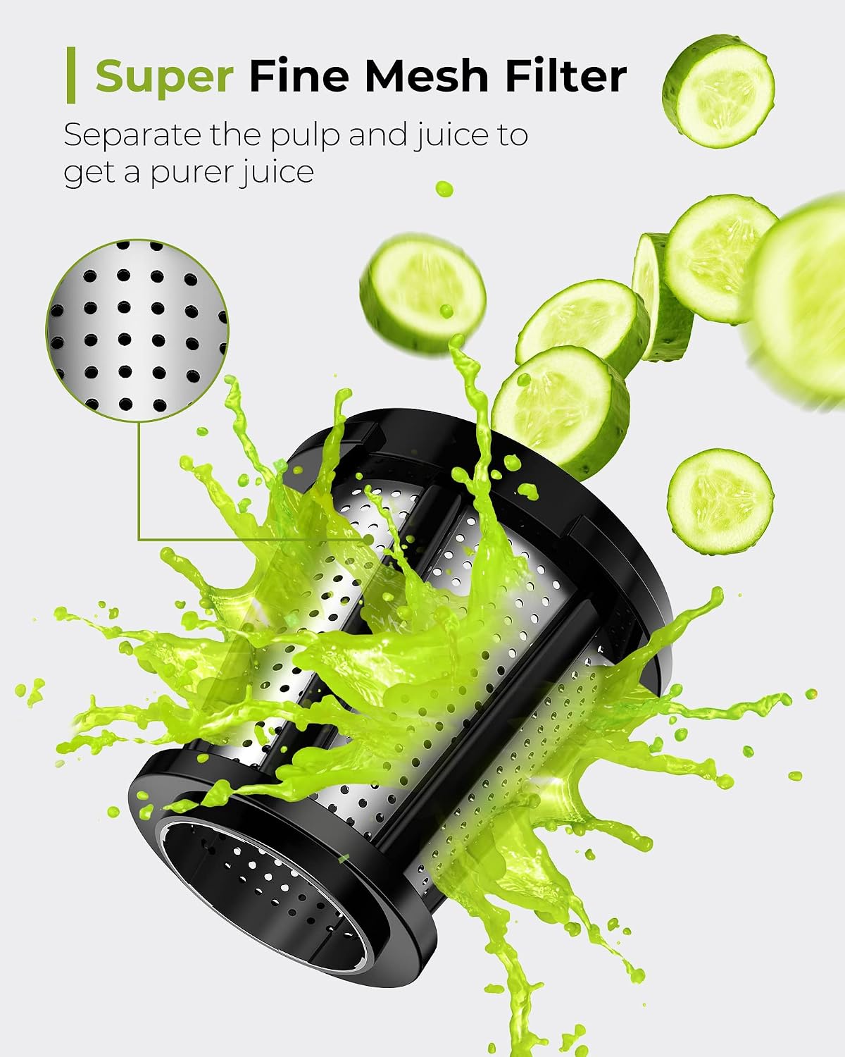 Juicer, Jocuu Slow Masticating Juicer Machines Easy to Clean, Soft/Hard Two Speed Quiet Motor Reverse Function