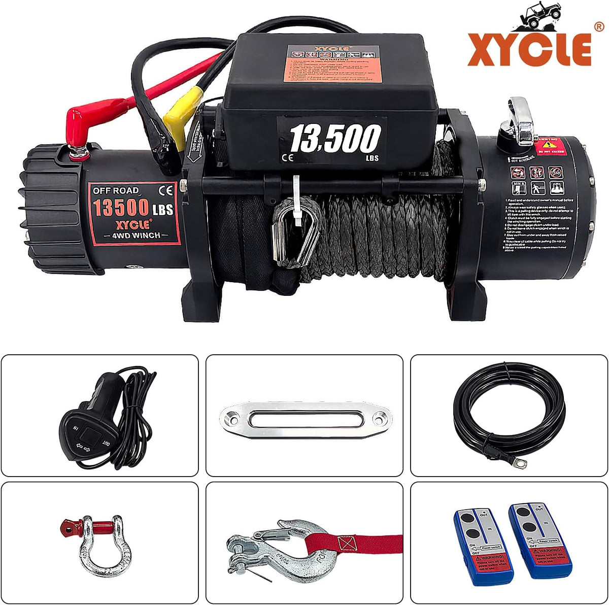 Winch13500lbs 12V Waterproof Electric Winch Synthetic Rope Truck Winch Towing Winch Boat Trailer Winch SUV 4-Wheel