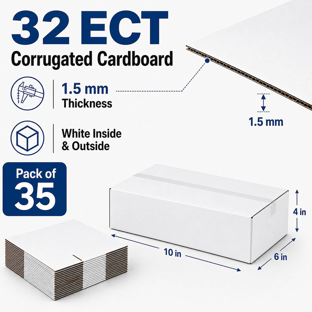 10x6x4 White Shipping Boxes for Small Business, Packing, Set of 35