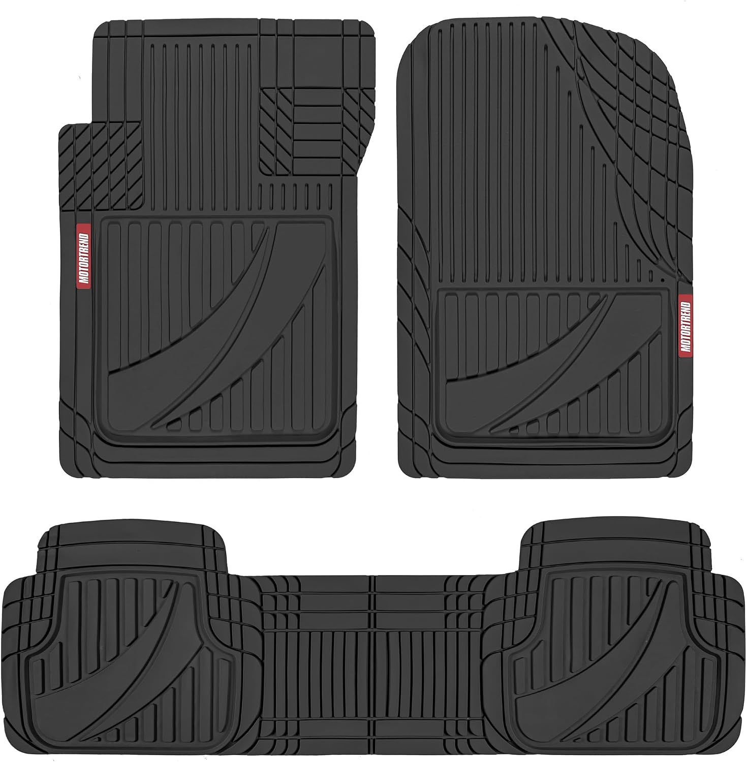 FlexTough Advanced Black Rubber Car Floor Mats – Heavy Duty Trim to Fit All Weather Floor Mats for Cars Truck SUV