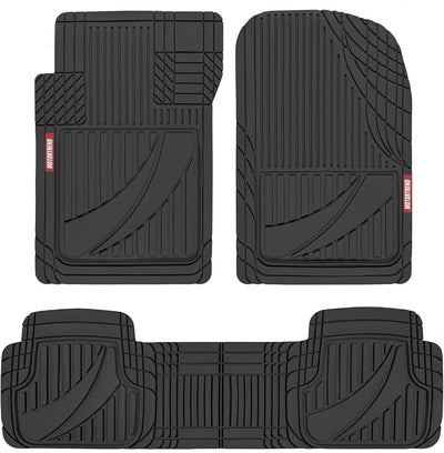 FlexTough Advanced Black Rubber Car Floor Mats – Heavy Duty Trim to Fit All Weather Floor Mats for Cars Truck SUV