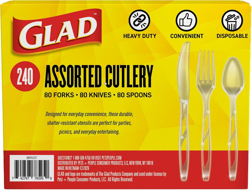 Clear Disposable Cutlery Set, Forks Knives and Spoons, 240 Count